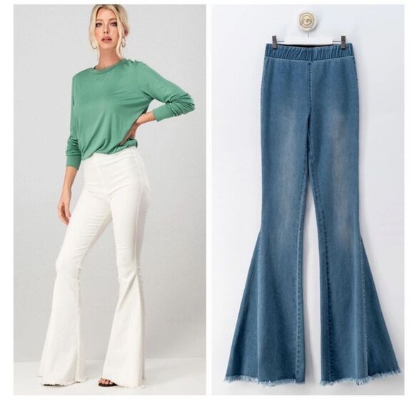 “THE GLORIA” Vintage Vibin’ Frayed Hem Pull On Bells - Picture 6 of 16